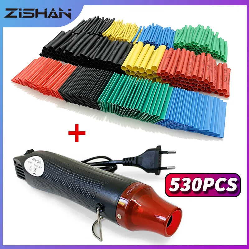 ZIShan 2:1 Shrinkable Wire Shrinking Wrap Tubing Wire Connect Cover Protection with 300W Hot Air Gun 127-530pcs Heat Shrink Tube