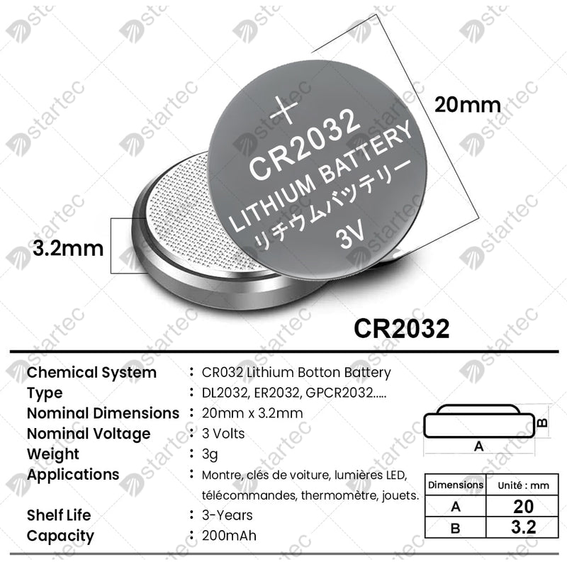 10PCS 200mAh CR2032 CR 2032 DL2032 ECR2032 3V Lithium Battery For Watch Toy Calculator Car Key Remote Control Button Coin Cells