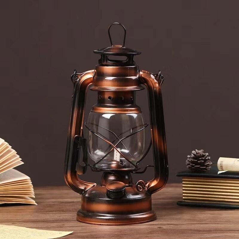 19/25/28cm Iron Antique Bronze Oil Kerosene Lamp Portable Lantern Retro Outdoor Camping Vintage Lights Home Chrismas Decor