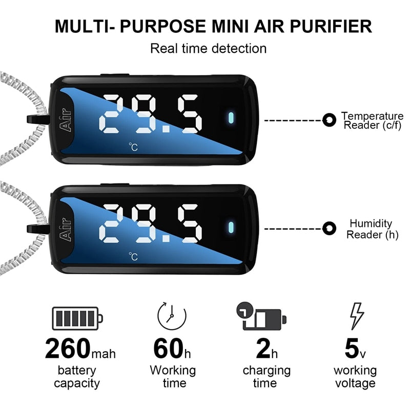 120 Million Negative Ion Hanging Neck Air Purifier Personal Wearable Mini Portable Temperature Measurable Air Purifier