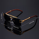 Luxury Leopard Pattern Frameless Glasses for Men and Women, Black Mirrored PC Lenses, Metal Hinge, Wood Grain Support, Fashionable Hiking Eyewear for Travel and Parties