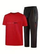 Men's Casual Sports Two-Piece Set Short Sleeve Top Straight Leg Pants with Paris Print, Fashionable And Trendy, Ideal for Summer, Parties, Casual Outings, And Everyday Wear, Everyday Wear|Short Sleeve Top|Print Trousers