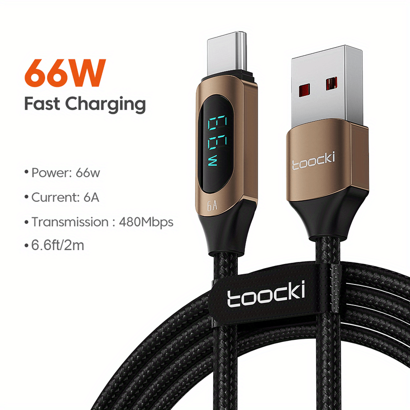 1. Bold, Toocki 100W USB-C to USB-C Fast Charging Cable with Digital Display, Durable Braided Cable for Xiaomi, POCO F3, Realme, MacBook, iPad - Blue and Black, Versatile Connectivity|Braided Texture|Flexible Cable Constructi