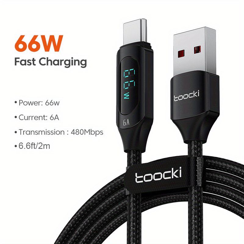 1. Bold, Toocki 100W USB-C to USB-C Fast Charging Cable with Digital Display, Durable Braided Cable for Xiaomi, POCO F3, Realme, MacBook, iPad - Blue and Black, Versatile Connectivity|Braided Texture|Flexible Cable Constructi