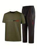 Men's Casual Sports Two-Piece Set Short Sleeve Top Straight Leg Pants with Paris Print, Fashionable And Trendy, Ideal for Summer, Parties, Casual Outings, And Everyday Wear, Everyday Wear|Short Sleeve Top|Print Trousers