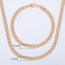 Davieslee Jewelry Sets For Women Men 585 Rose Gold Color Bracelet Necklace Set Double Cuban Weaving Bismark Chain Jewelry LCS04