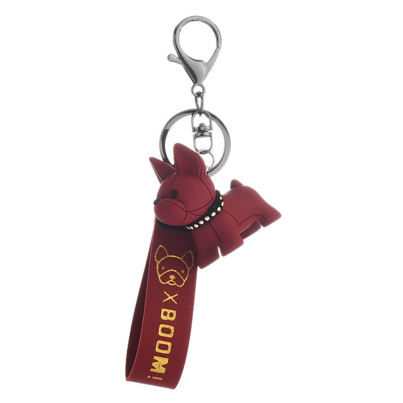 Fashion French Bulldog Keychain Bag Pendant Leather Car Keychain Couple Key Holder Chain Ring Cute Dog Trinket Animal Keyfob