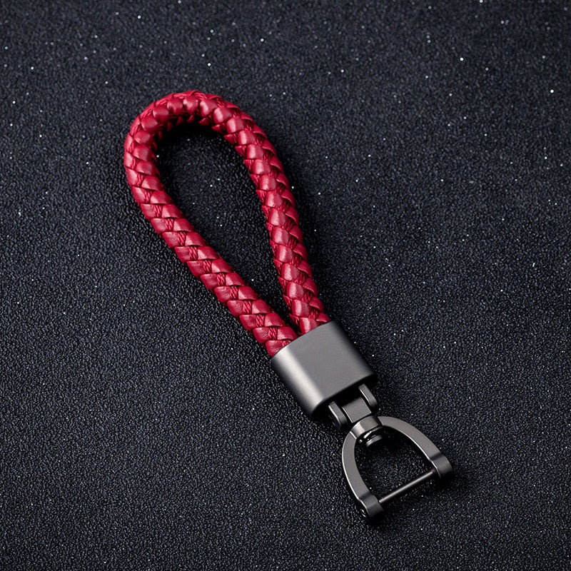 Handmade Woven Leather Car Keychain Detachable Metal 360 Degree Rotating Horseshoe Buckle Key Chain for Men Car Key Ring