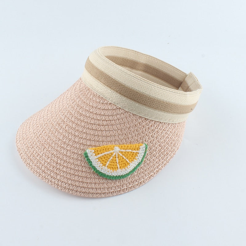 Children Cartoon Straw Hat For Kids Boys Girls Fruit Embroidery Sun Visor Cap Baby UV Protection Hats