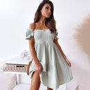 Women Sexy Backless Midi Dress Fashion Lady Slash Neck White Puff Sleeve Big Swing Party Beach Dresses Casual Robe
