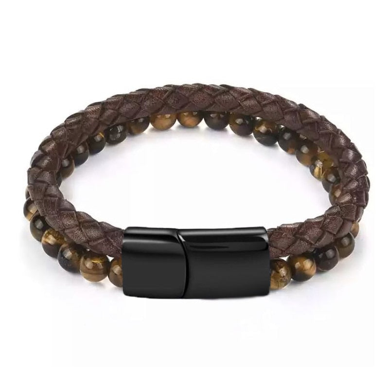 Charm Men Bracelet Rope Stainless Steel Magnetic Natural Stone Leather Beaded Braclet Volcanic Stone bracelet bangles Chain Gift