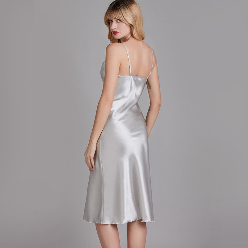 Silky Lady Nightdress Satin Spaghetti Strap Nightgown Intimate Lingerie New Sleepwear White Nightwear Home Dressing Gown
