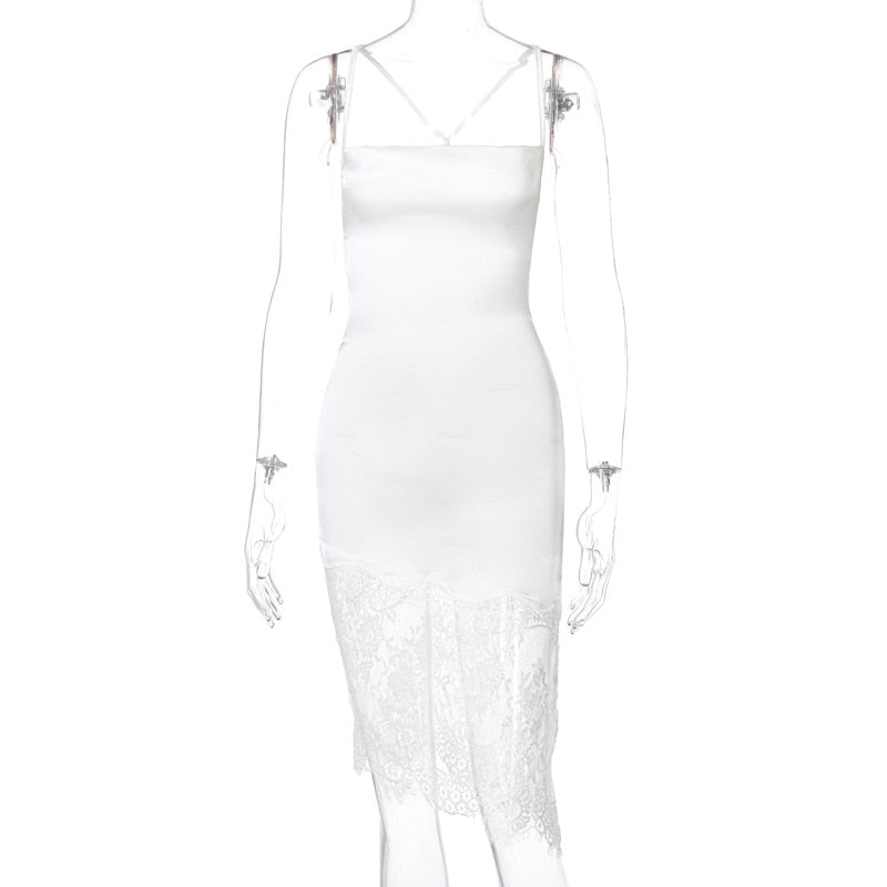 TEMKIN Vintage Floral Embroidery Lace Dress Sexy Bodycon Midi Corset Dress  Spaghetti Strap Backless Slit Dress Party Club (Color : White, Size : S.) :  : Clothing, Shoes & Accessories