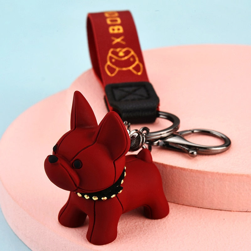 French Bulldog Keychain PU Leather Dog Keychains for Women Bag Pendant  Jewelry Trinket Men's Car Key Ring Key Chain