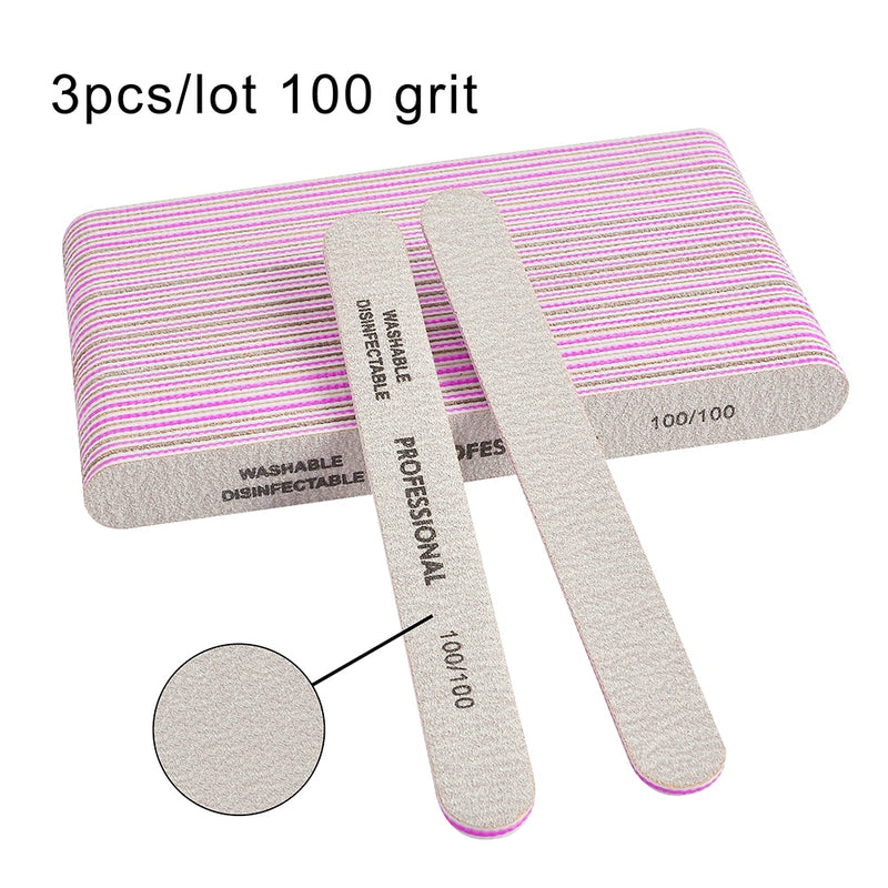 3/5/10Pcs Professional Nail File 80 100 180 Grit Unhas De Gel Nail Files Sandpaper Moon Style Acrylic Nail File Art Tools