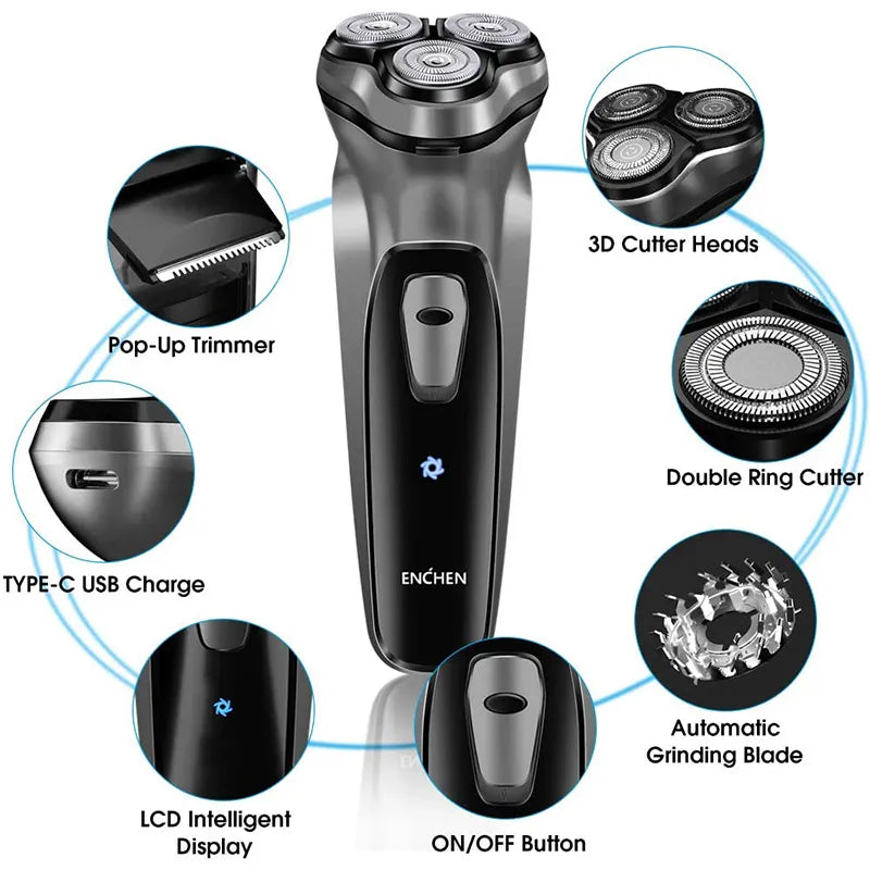 ENCHEN BlackStone Electric Face Shaver Razor for Men 3D Floating Blade Washable USB Rechargeable Shaving Beard Machine
