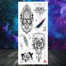 Owl Moth Jewelry Temporary Tattoo For Women Men Mandala Henna Flower Tattoo Mehndi Fake Pendants Geometric Tatoo Chest Back Lace