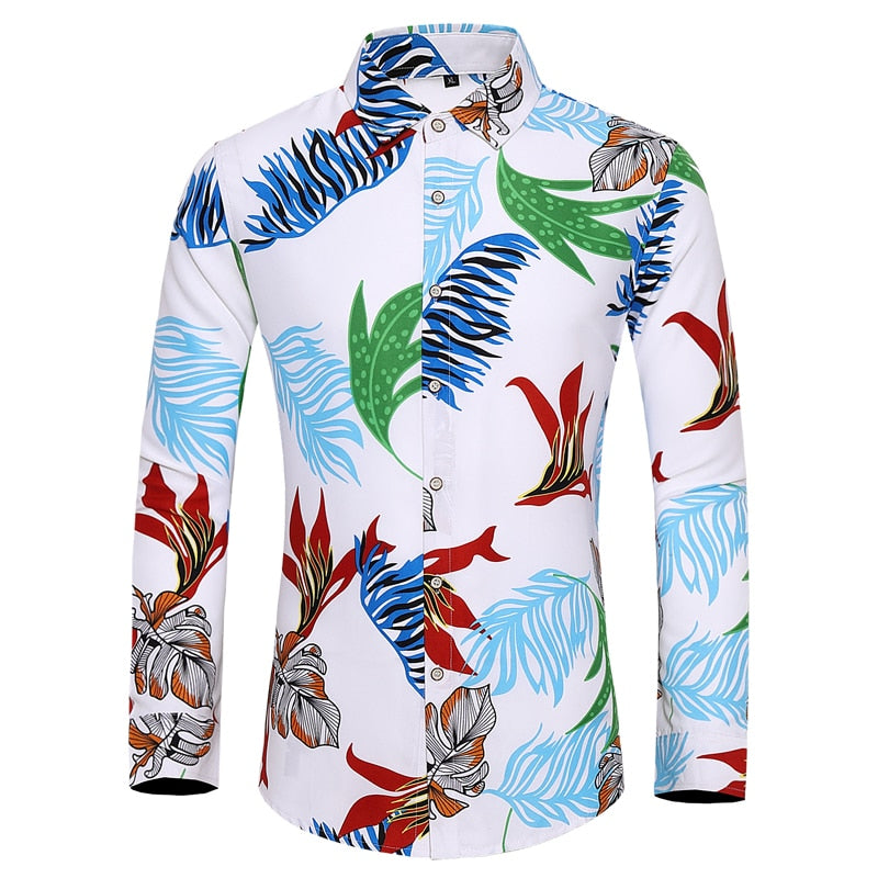 Many styles men long-sleeved plus size 7XL shirt fashion rose plant flower printed shirt Hawaii leisure men clothing