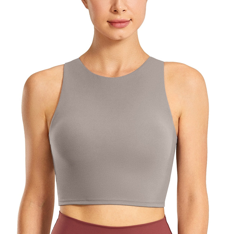 High Neck Longline Sports Bra for Women Built in Bra Racerback Tank Tops  for Yoga gym Full coverage Padded Workout Bras - Onceit