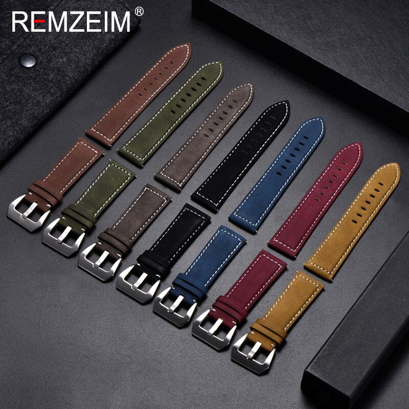 Genuine Leather Watchband Bracelet Black Blue Brown Vintage Matte Watch Strap For Women Men 18mm 20mm 22mm 24mm Wrist Band