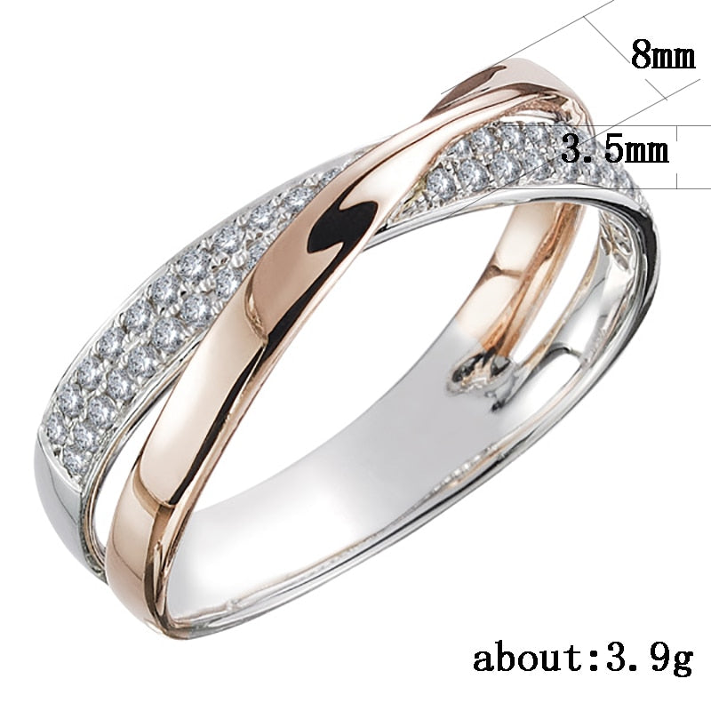 Huitan Newest Fresh Two Tone X Shape Cross Ring for Women Wedding Trendy Jewelry Dazzling CZ Stone Large Modern Rings Anillos