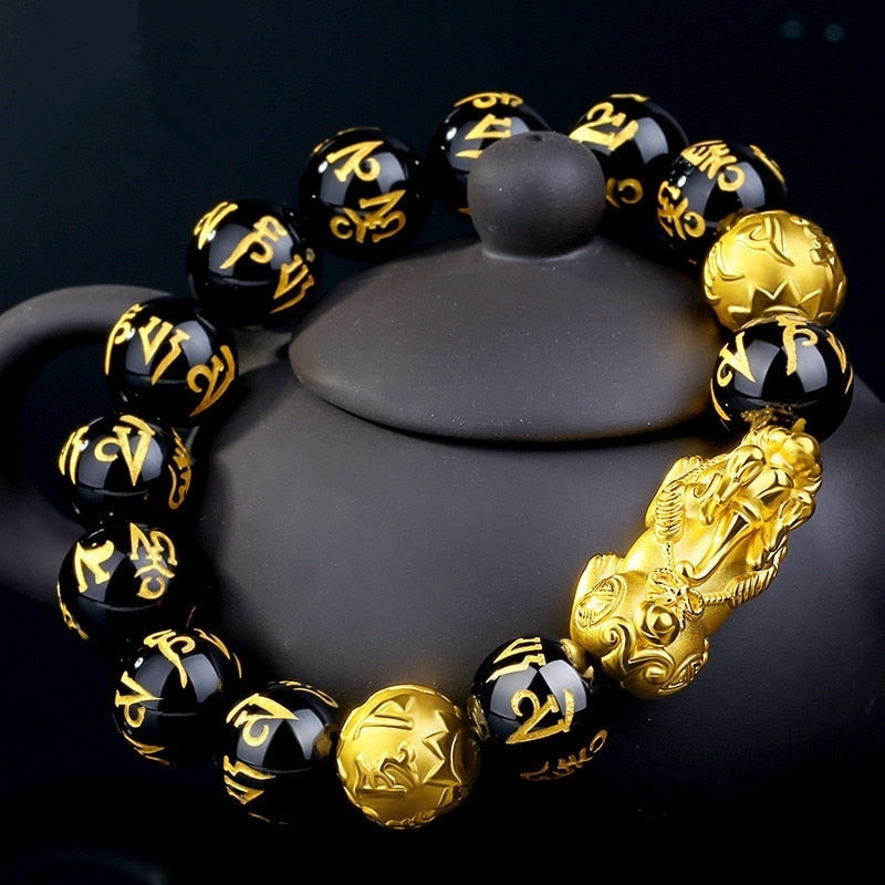 2PCS Obsidian Stone Beads Bracelet Pixiu Bracelet Black Wealth Bracelet Feng shui Bracelets Luck Bracelet for Women Men