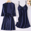 Satin Robe Set Sexy Female Sleepwear Kimono Bathrobe Lace Trim Bride Bridesmaid Dressing Gown Casual Nightgown
