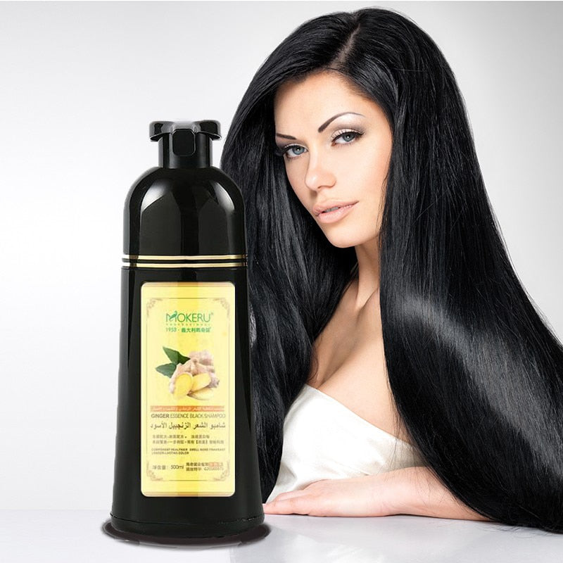 Mokeru 500ml Long Lasting Natural Ginger Fast Dye Permanent Black Hair Dye Shampoo For Women and Men Gray Hair Covering Removal