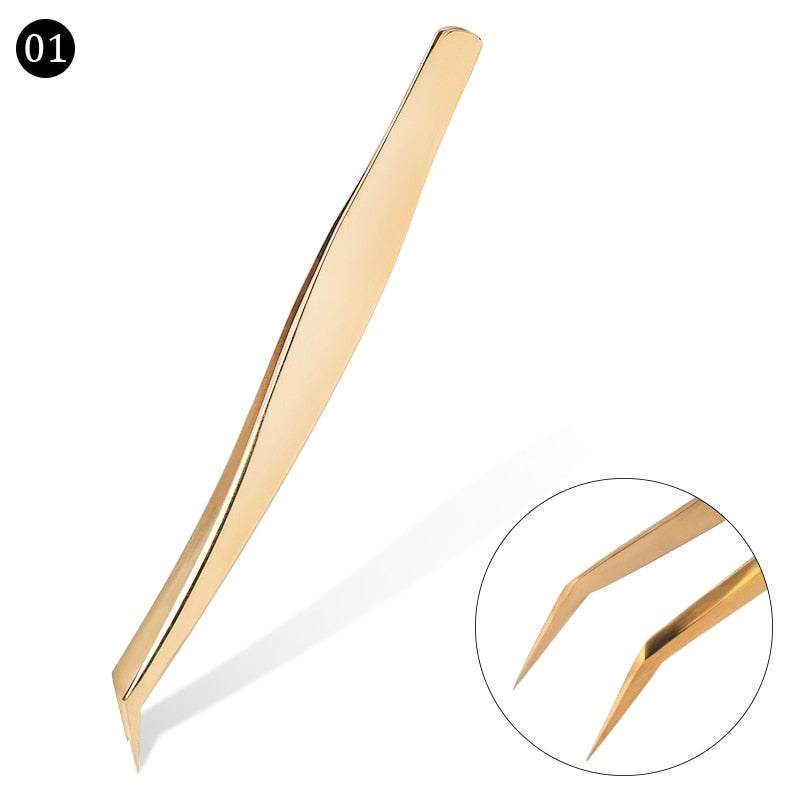 Stainless Steel Eyelashes Tweezers Professional For Lashes Extension Gold Decor Anti-static Eyebrow Tweezers Eyelash Extension