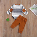 lioraitiin 2 Pcs Baby Boy Girl Casual Suit Clothing Round Neck Long Sleeve Stripe Romper Button Decoration Loose Trousers