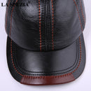 LA SPEZIA Genuine Leather Baseball Cap Men Black Cowhide Hat Snapback Male Adjustable Real Leather Peaked Hats