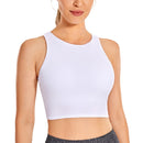 CRZ YOGA Women High Neck Longline Sports Bra - Padded Racerback Yoga Bra Crop Tank Top with Built in Shelf Bra
