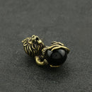 Vintage Pure Brass Majestic Lion King Black Bead Keychains Pendants Copper Charms Animal Pendant Trinket Car Key Hanging Jewelry