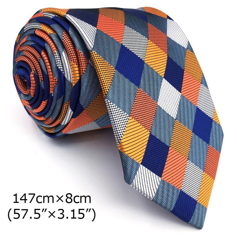 S17 Checked Multicolor Ties for Men Pocket Square Set Gift Party Necktie Silk 63&quot; 6cm  Extra Long Wedding