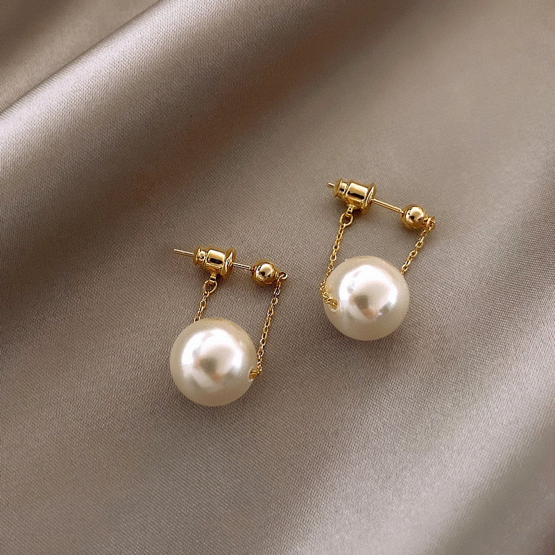 New Fashion Korean Oversized White Pearl Drop Earrings for Women Bohemian Golden Round Zircon Wedding Earrings Jewelry Gift