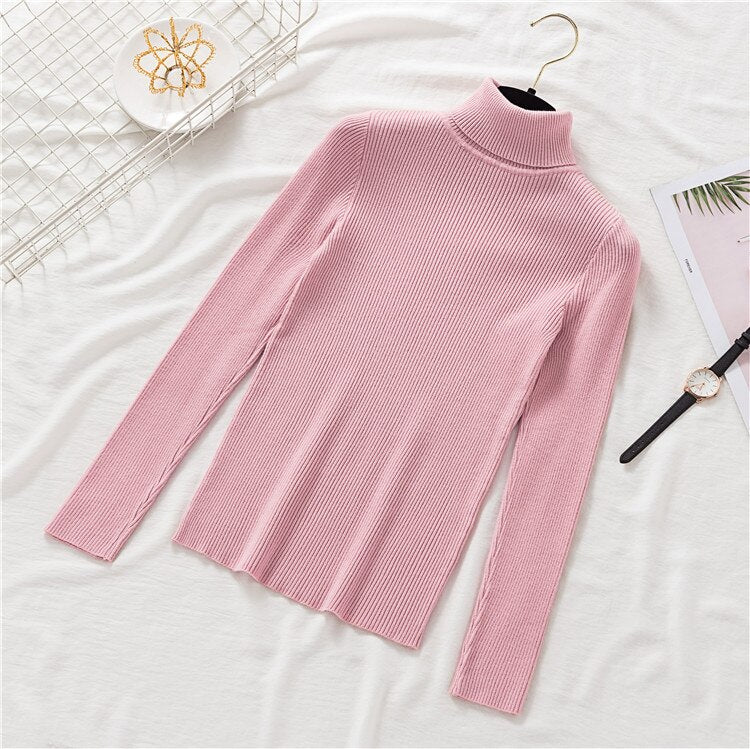 New Women Knitted Turtleneck Sweater Casual Soft Polo-neck Jumper Fashion Slim Femme Elasticity Pullovers Collar Style