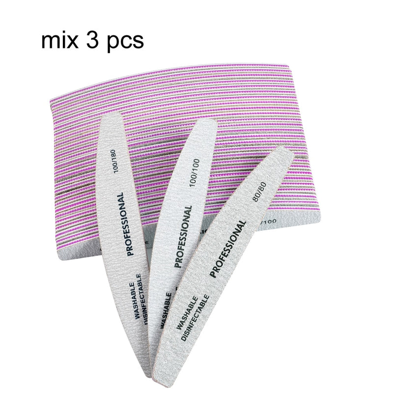 3/5/10Pcs Professional Nail File 80 100 180 Grit Unhas De Gel Nail Files Sandpaper Moon Style Acrylic Nail File Art Tools