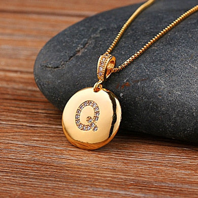 AIBEF Fashion Initial A-Z 26 Letter Necklace For Women Gold Plated Chain Charm Name Pendants Copper Jewelry Statement Girl Gifts