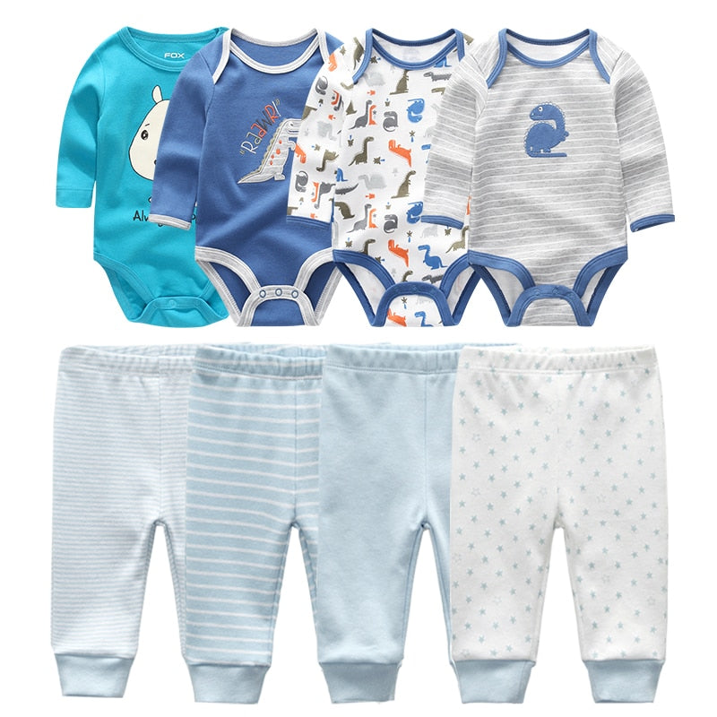 4pcs Baby Bodysuits+4pcs Baby Pants Newborn Clothes Sets Cotton Suits girls boys