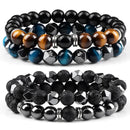 2pcs Irregular Hematite Lava Stone Bracelet Men Fashion 8mm Natural Tiger Eye Beads Couples Bracelets for Women Friends Jewelry