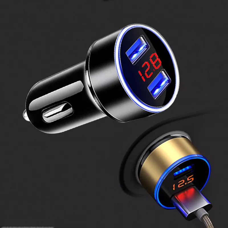 Car Charger For Cigarette Lighter Smart Phone USB Adapter Mobile Phone Charger Dual USB Digital Display Voltmeter Fast Charging