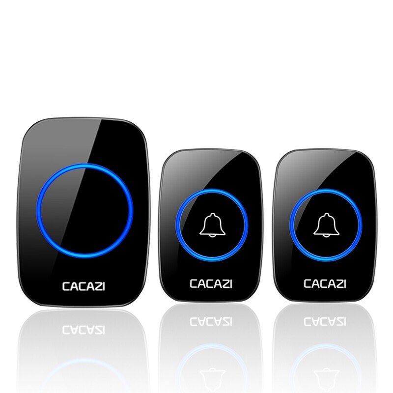 CACAZI Waterproof Home Wireless Doorbell Smart LED Light Calling Bell 300M Remote Battery Button 60 Chimes 5 Volume US EU Plug