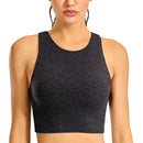 CRZ YOGA Women High Neck Longline Sports Bra - Padded Racerback Yoga Bra Crop Tank Top with Built in Shelf Bra