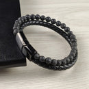 Charm Men Bracelet Rope Stainless Steel Magnetic Natural Stone Leather Beaded Braclet Volcanic Stone bracelet bangles Chain Gift