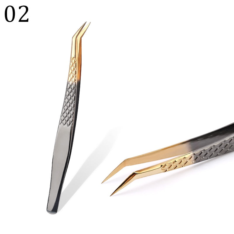 Stainless Steel Eyelashes Tweezers Professional For Lashes Extension Gold Decor Anti-static Eyebrow Tweezers Eyelash Extension