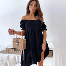 Women Sexy Backless Midi Dress Fashion Lady Slash Neck White Puff Sleeve Big Swing Party Beach Dresses Casual Robe