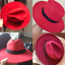 WELROG Black Red Fedora Hats For Women Imitation Wool Fedoras Panama Felt Hat Men Jazz Hats Trilby Chapeau Femme Caps