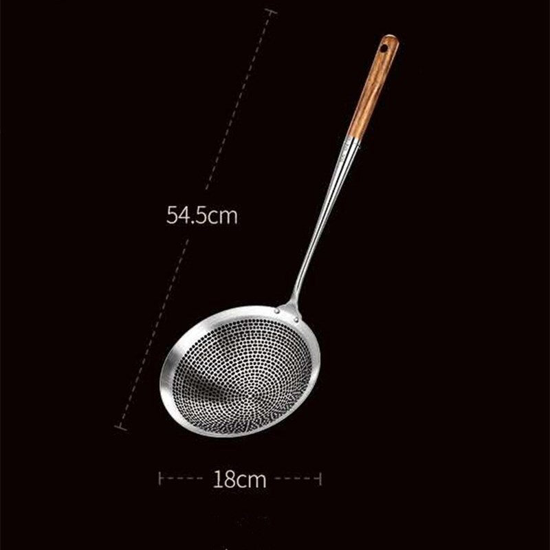 Stainless Steel Colander Strainer Soup Spoon Hot Pot Oil Filter Skimmer Mesh Long Wooden Handle Kitchen Sieves Scoop Tableware