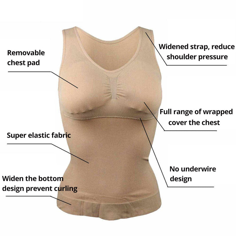 Womens Shapewear Tummy Control High Elastic Strench Padded Tank Top Slimming  Body Shaper Compress Vest Corset