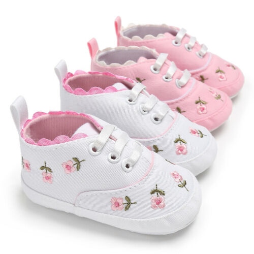 Lioraitiin Baby Infant Girl Soft Sole Crib Toddler Canvas Cute Flower Sneaker Shoes